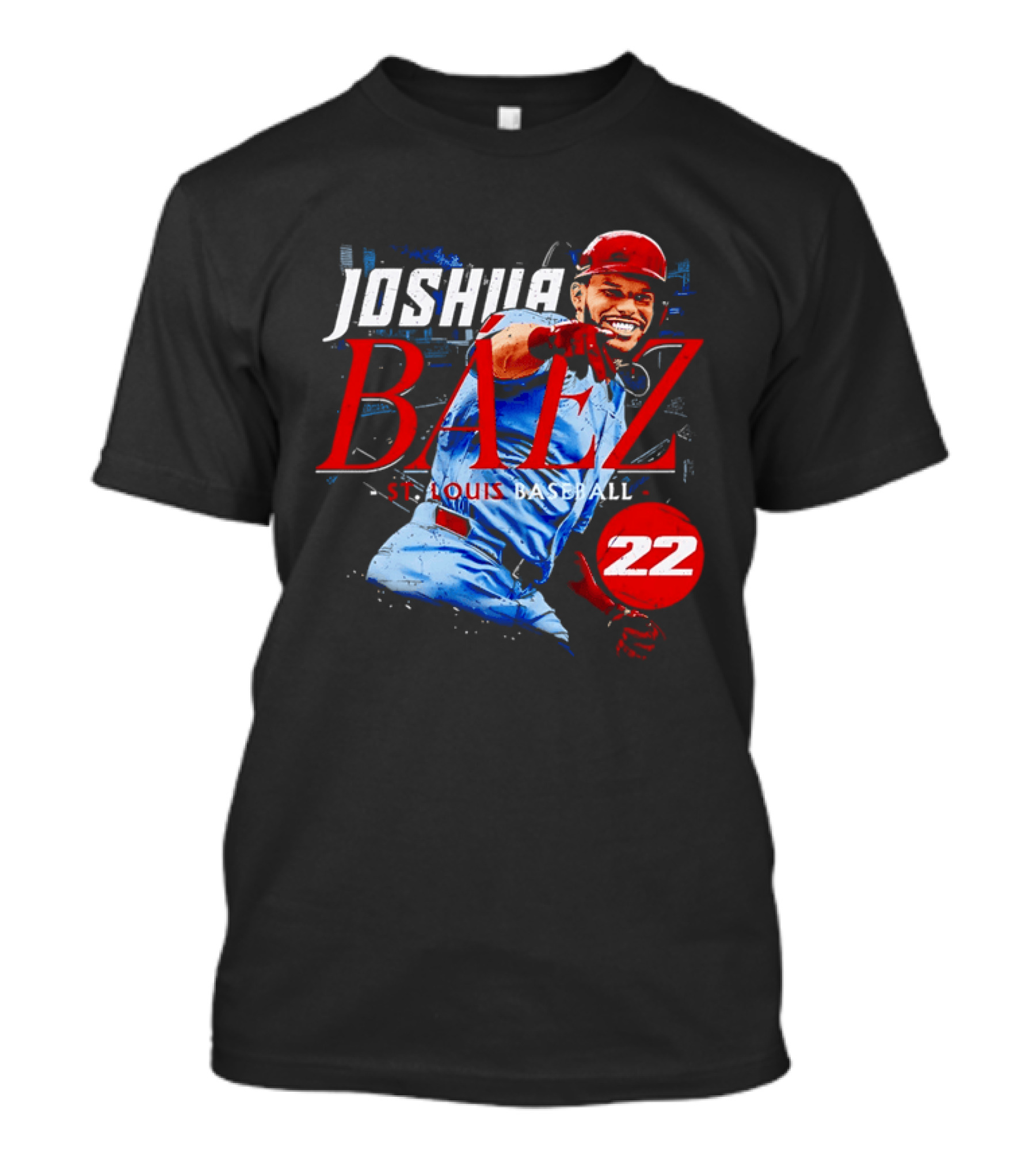 Joshua Baez 22 St Louis Baseball Red Helmet Distressed Photo T-Shirt