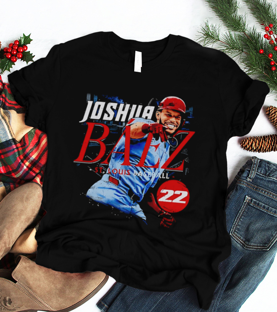 Joshua Baez 22 St Louis Baseball Red Helmet Distressed Photo T-Shirt