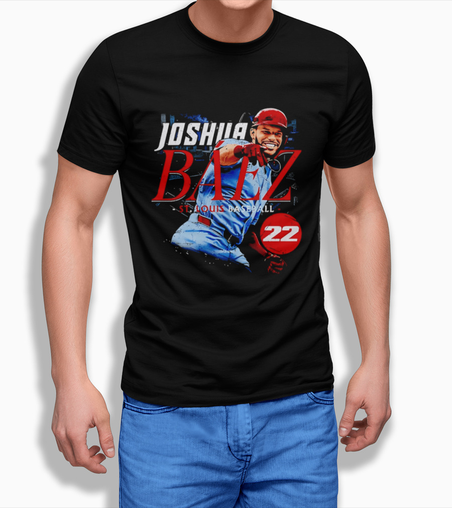 Joshua Baez 22 St Louis Baseball Red Helmet Distressed Photo T-Shirt