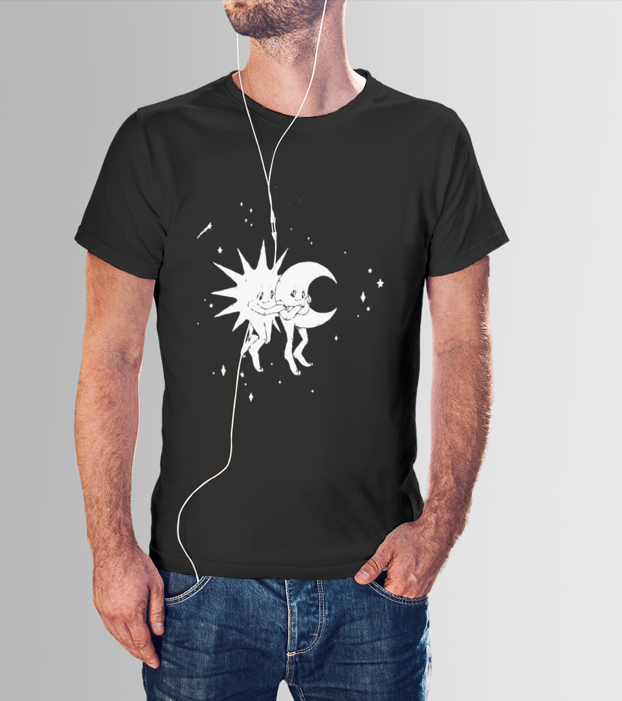 Steady Hands Sun Moon Black White Stars Walking T-Shirt