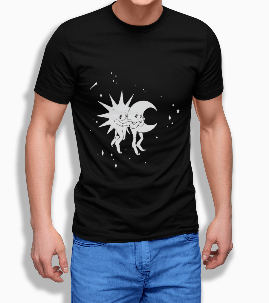 Steady Hands Sun Moon Black White Stars Walking T-Shirt