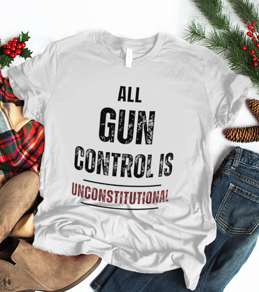 All Gun Control Is Unconstitutional Distressed Black Red Curved Lines T-Shirt