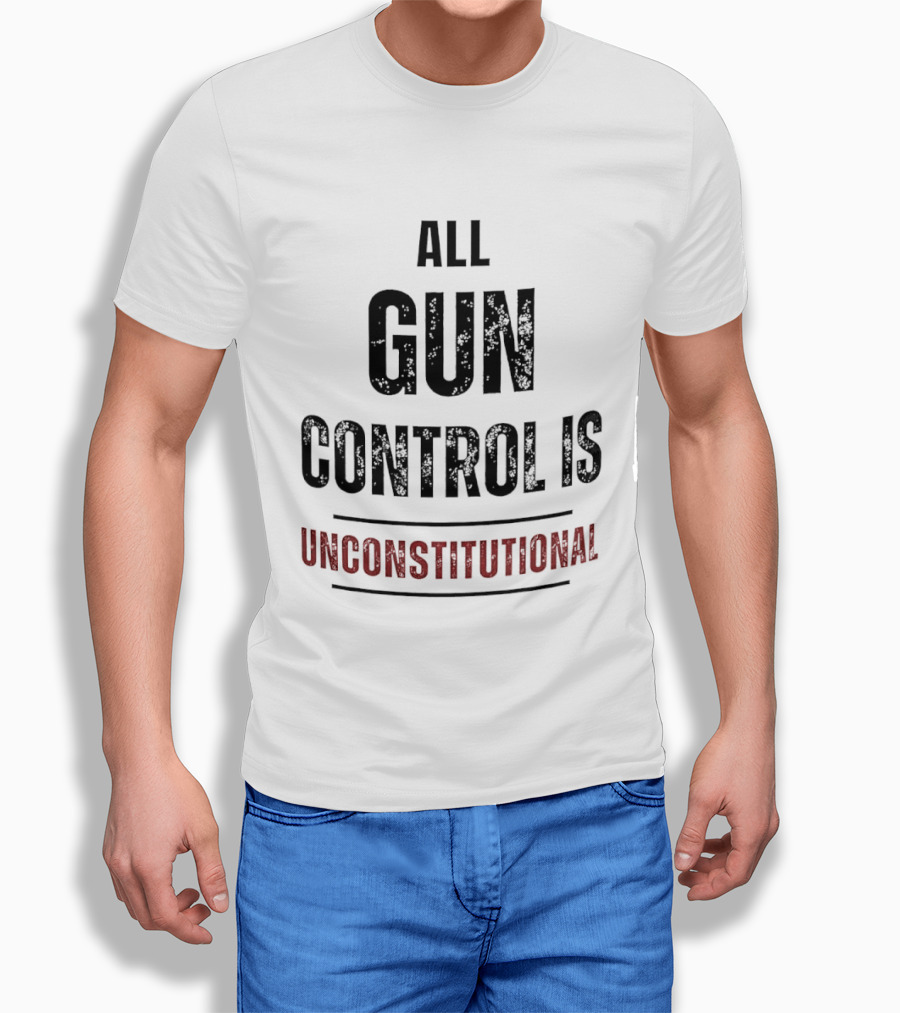 All Gun Control Is Unconstitutional Distressed Black Red Curved Lines T-Shirt