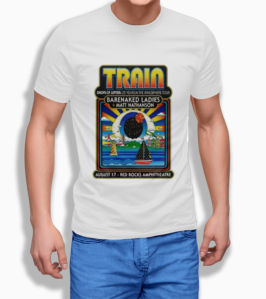 Train Drops Of Jupiter 25 Years In The Atmosphere Tour Barenaked Ladies Matt Nathanson August 17 Red Rocks Amphitheatre T-Shirt