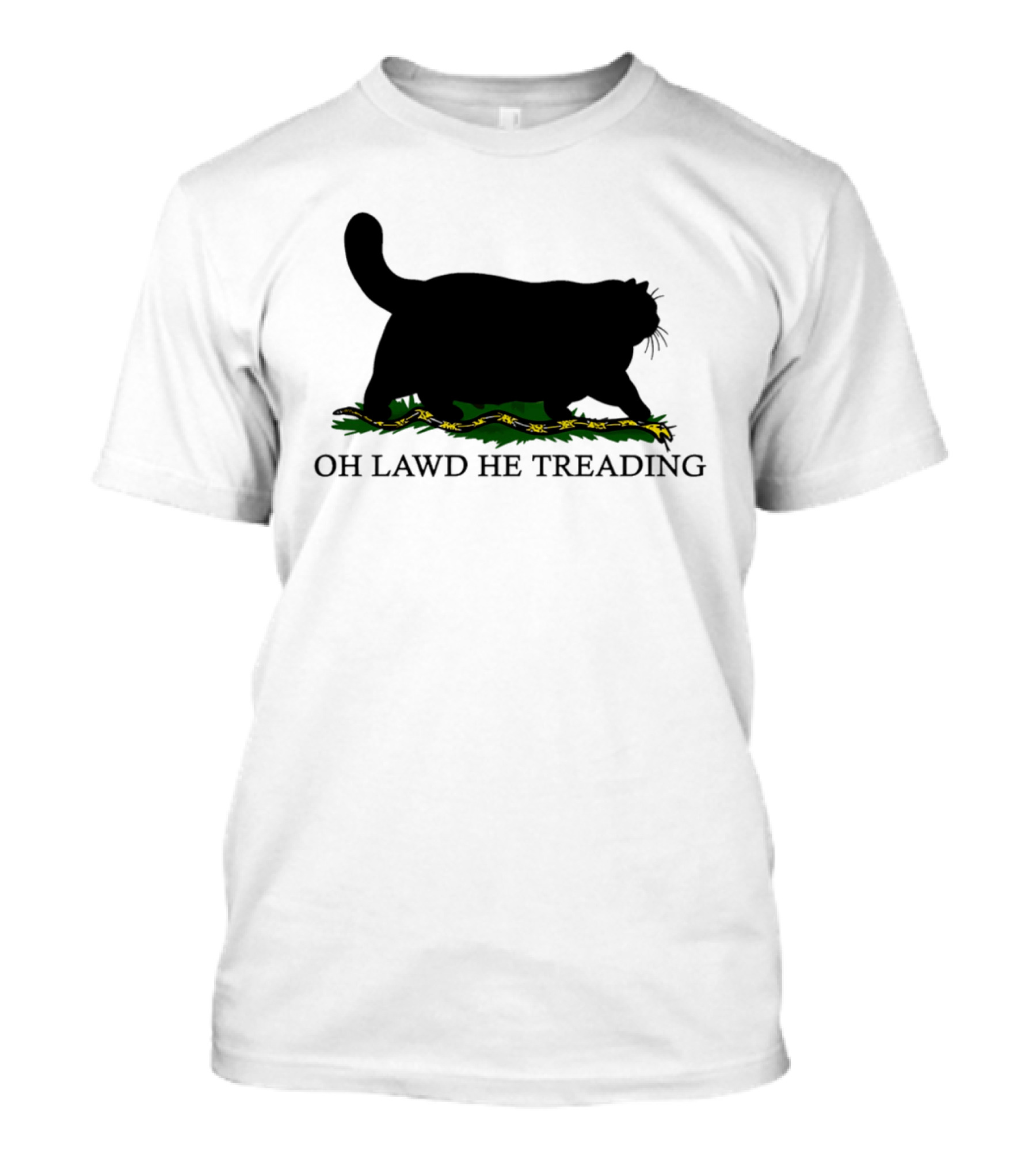 Oh Lawd He Treading Cat Silhouette With Snake And Grass T-Shirt