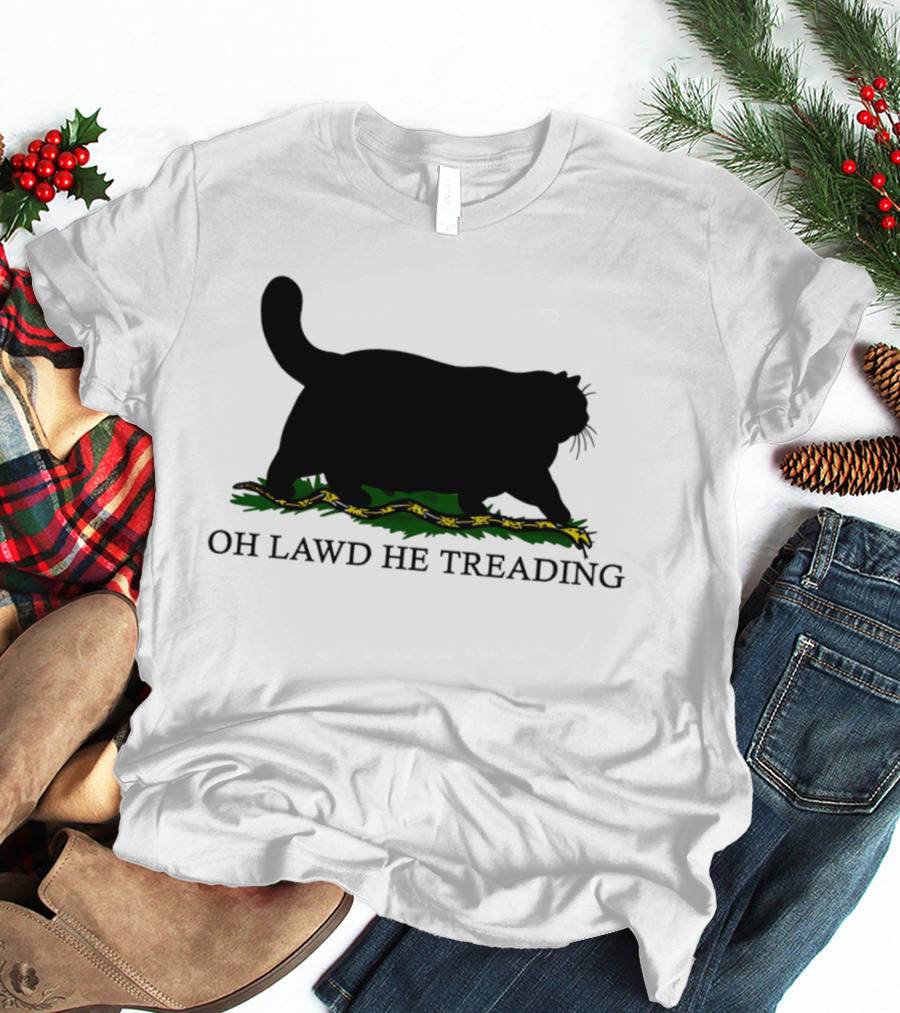 Oh Lawd He Treading Cat Silhouette With Snake And Grass T-Shirt
