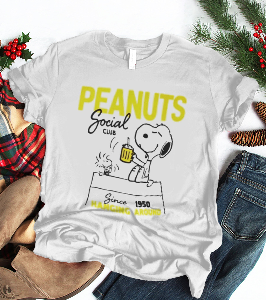 Peanuts Social Club Since 1950 Hanging Around Snoopy Woodstock T-Shirt