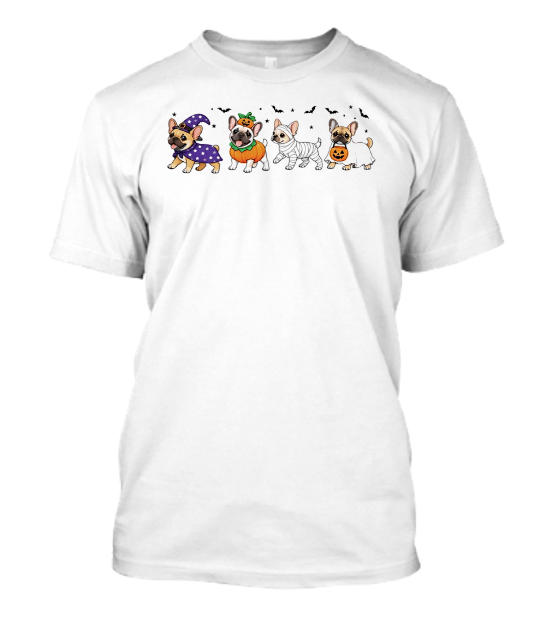 Spooky Frenchies Halloween Paws Pumpkin Costumes Witch Bats T-Shirt