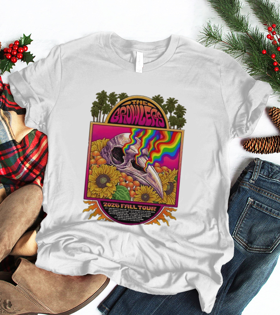 The Growlers 2026 Fall Tour Skull And Sunflower Psychedelic West Coast Dates Santa Cruz To Los Angeles T-Shirt