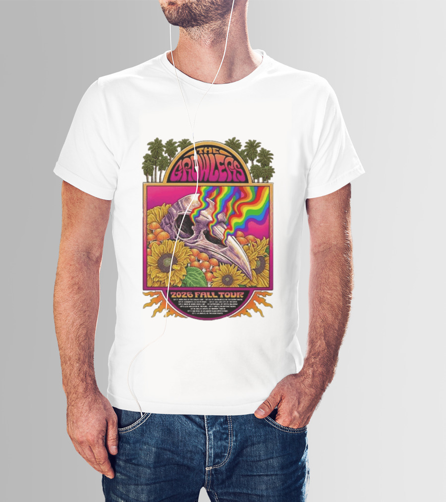 The Growlers 2026 Fall Tour Skull And Sunflower Psychedelic West Coast Dates Santa Cruz To Los Angeles T-Shirt