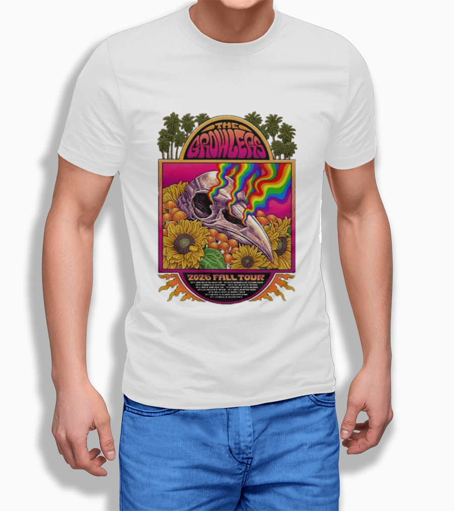 The Growlers 2026 Fall Tour Skull And Sunflower Psychedelic West Coast Dates Santa Cruz To Los Angeles T-Shirt