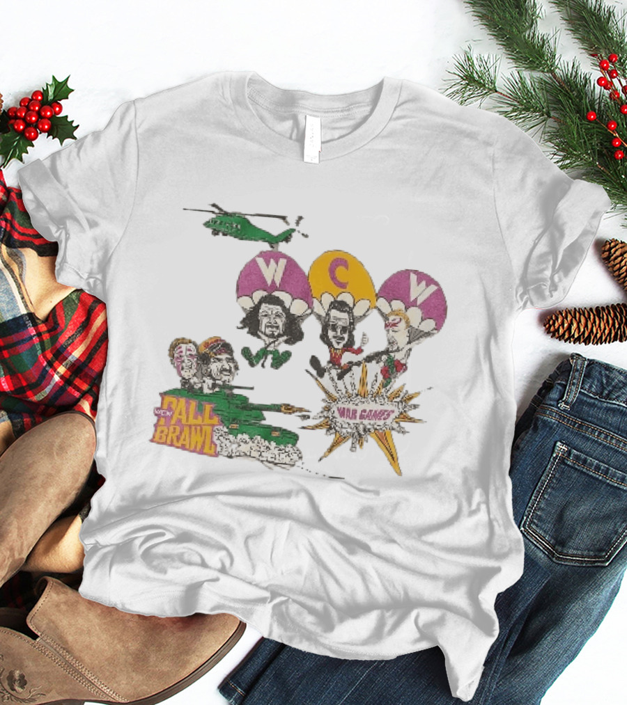 WCW Fall Brawl War Games Helicopter Cartoon Characters Explosion T-Shirt