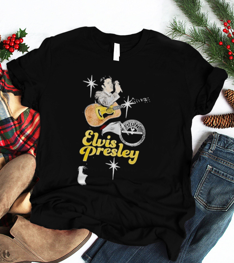 Sun Record Company Elvis Presley Playing Acoustic Guitar Starbursts T-Shirt