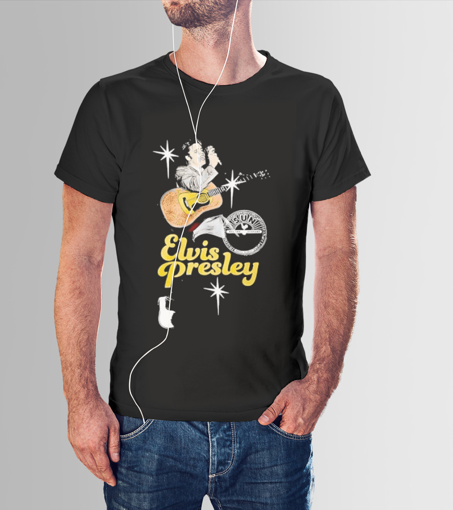 Sun Record Company Elvis Presley Playing Acoustic Guitar Starbursts T-Shirt