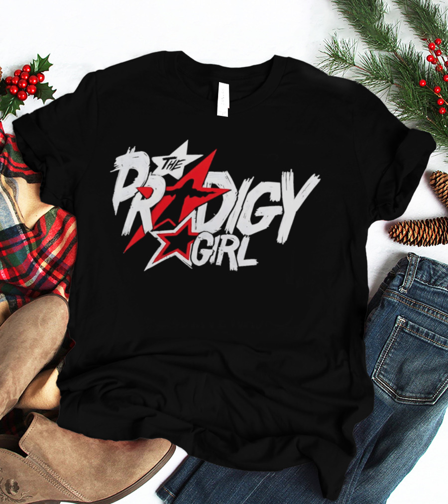 The Prodigy Girl Red White Stars Distressed Brush Lettering T-Shirt