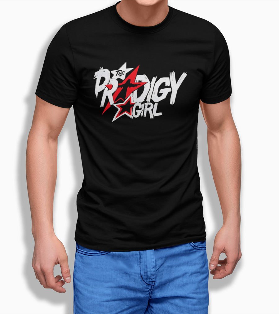The Prodigy Girl Red White Stars Distressed Brush Lettering T-Shirt