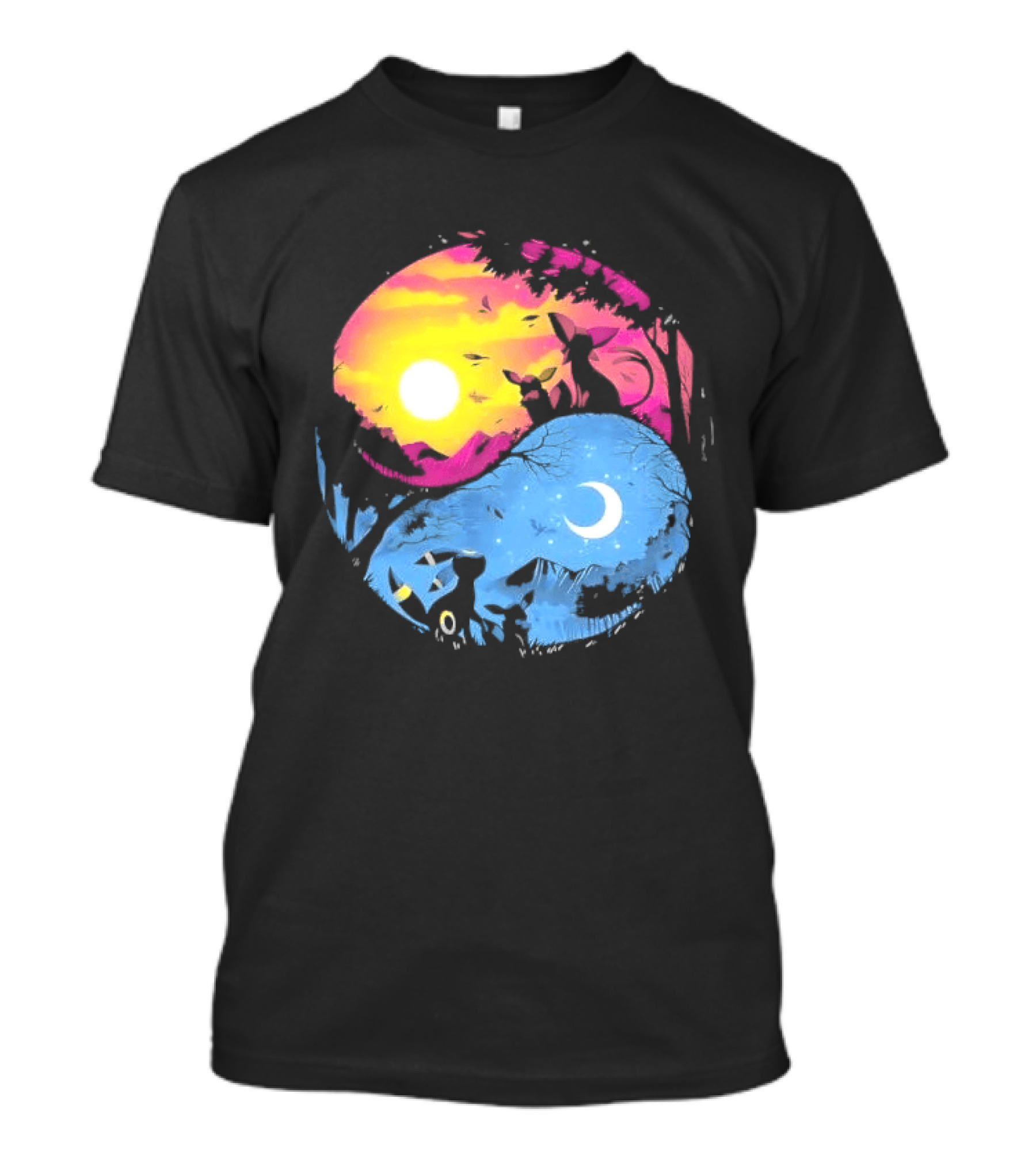 Yin Yang Espeon Umbreon Day Night Sunset Crescent Moon Harmony T-Shirt