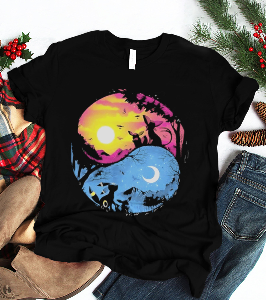 Yin Yang Espeon Umbreon Day Night Sunset Crescent Moon Harmony T-Shirt