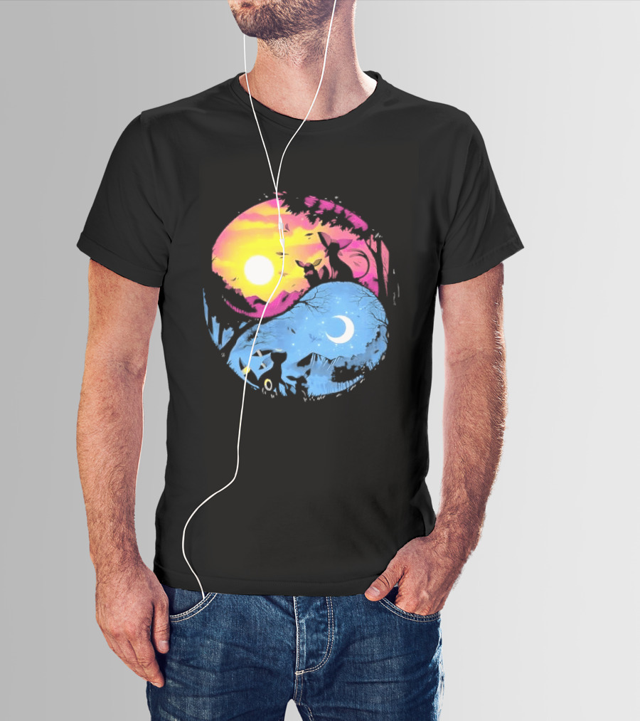 Yin Yang Espeon Umbreon Day Night Sunset Crescent Moon Harmony T-Shirt