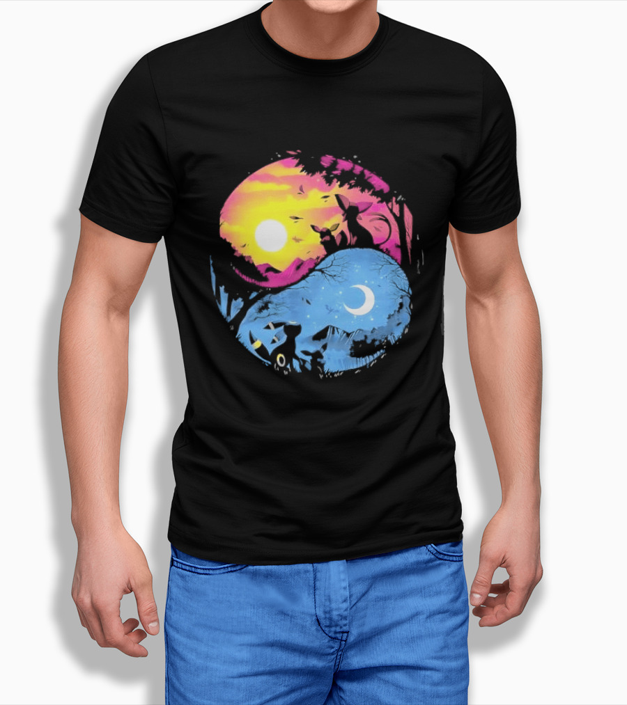 Yin Yang Espeon Umbreon Day Night Sunset Crescent Moon Harmony T-Shirt