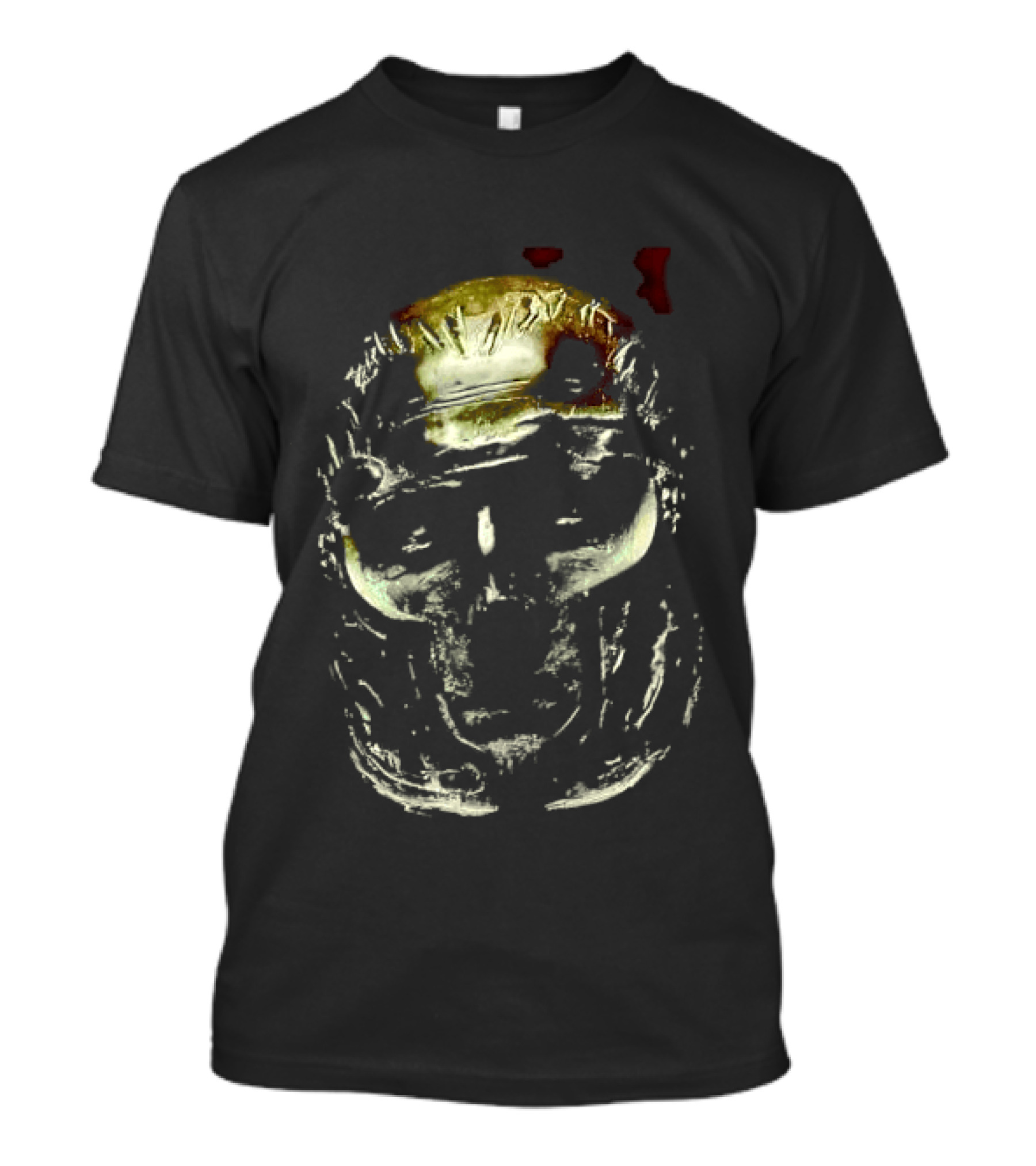 Dark Metallic Sculpted Skull Mask With Stylized Roman T-Shirt