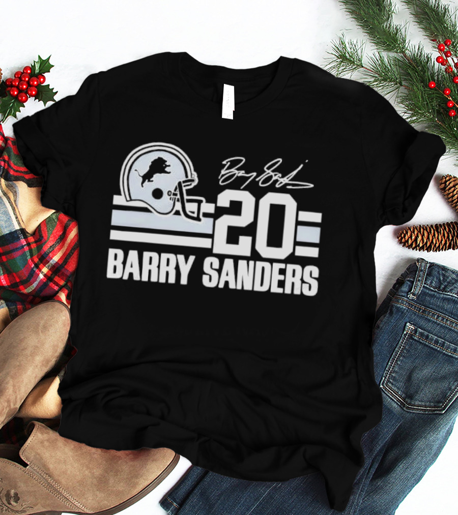 Detroit Lions Barry Sanders 20 Helmet Stripes By BS Signature T-Shirt