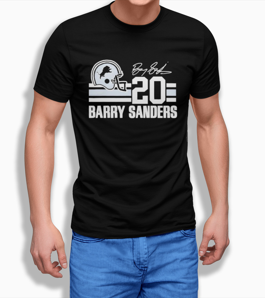 Detroit Lions Barry Sanders 20 Helmet Stripes By BS Signature T-Shirt
