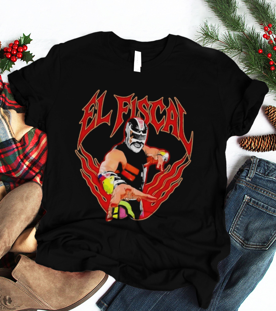 El Fiscal Masked Luchador Wrestler With Flame Hand Frame T-Shirt