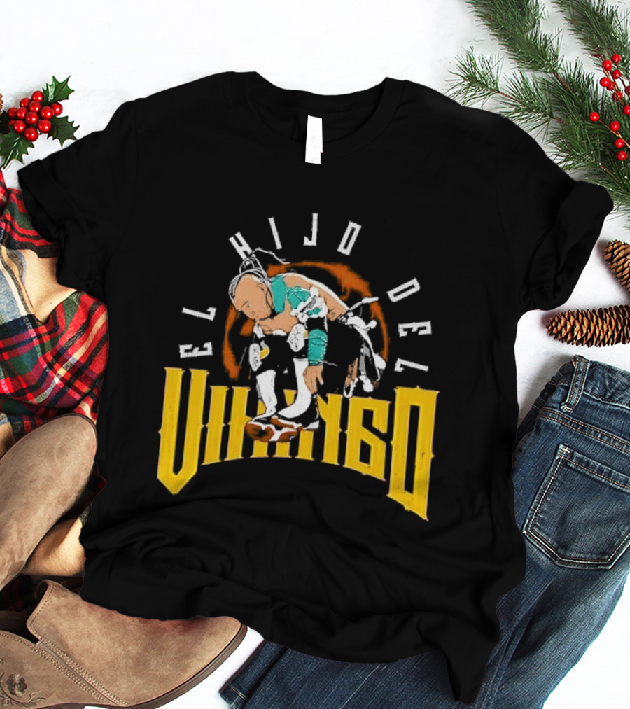 El Hijo Del Vikingo Crouching Wrestler Brown Yellow Text And Image T-Shirt