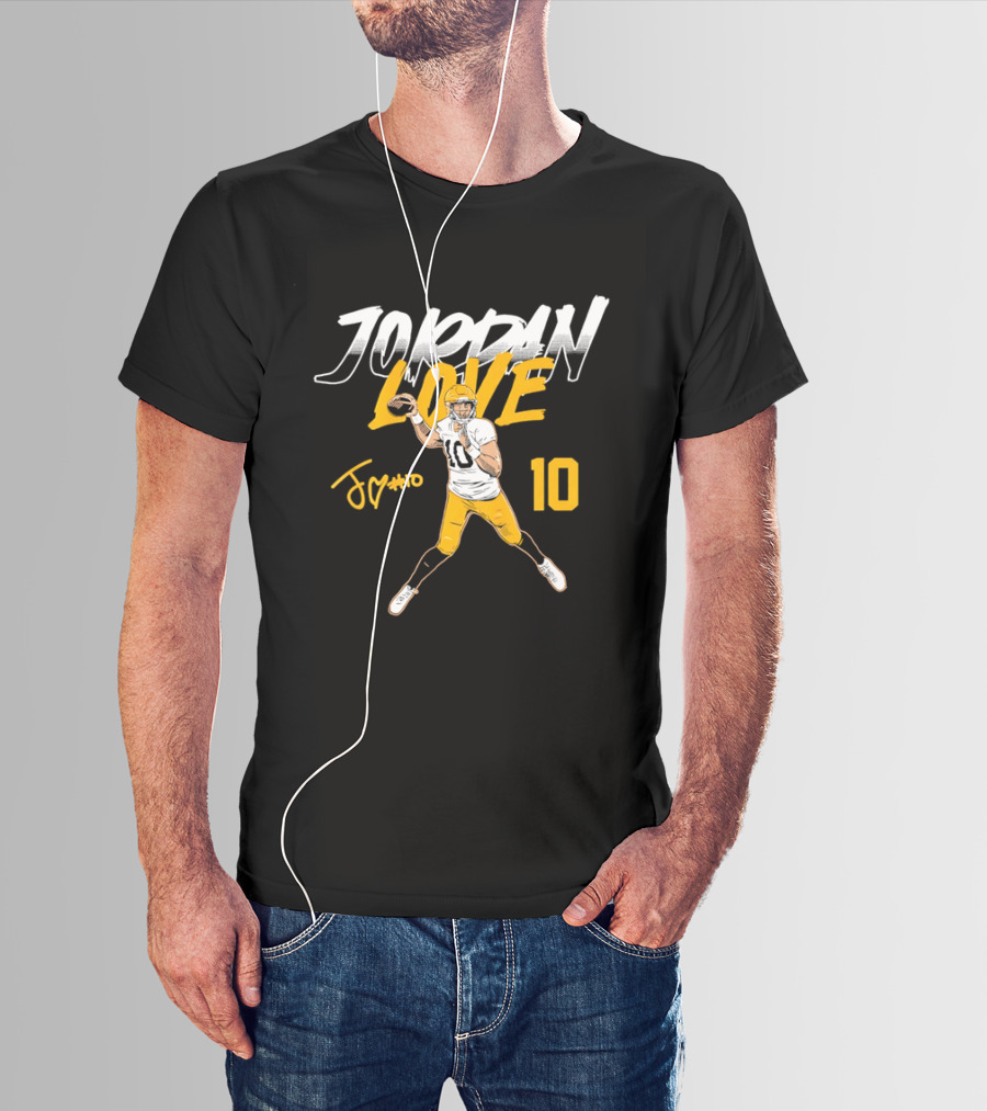 Jordan Love 10 Quarterback Action Pass Signature T-Shirt