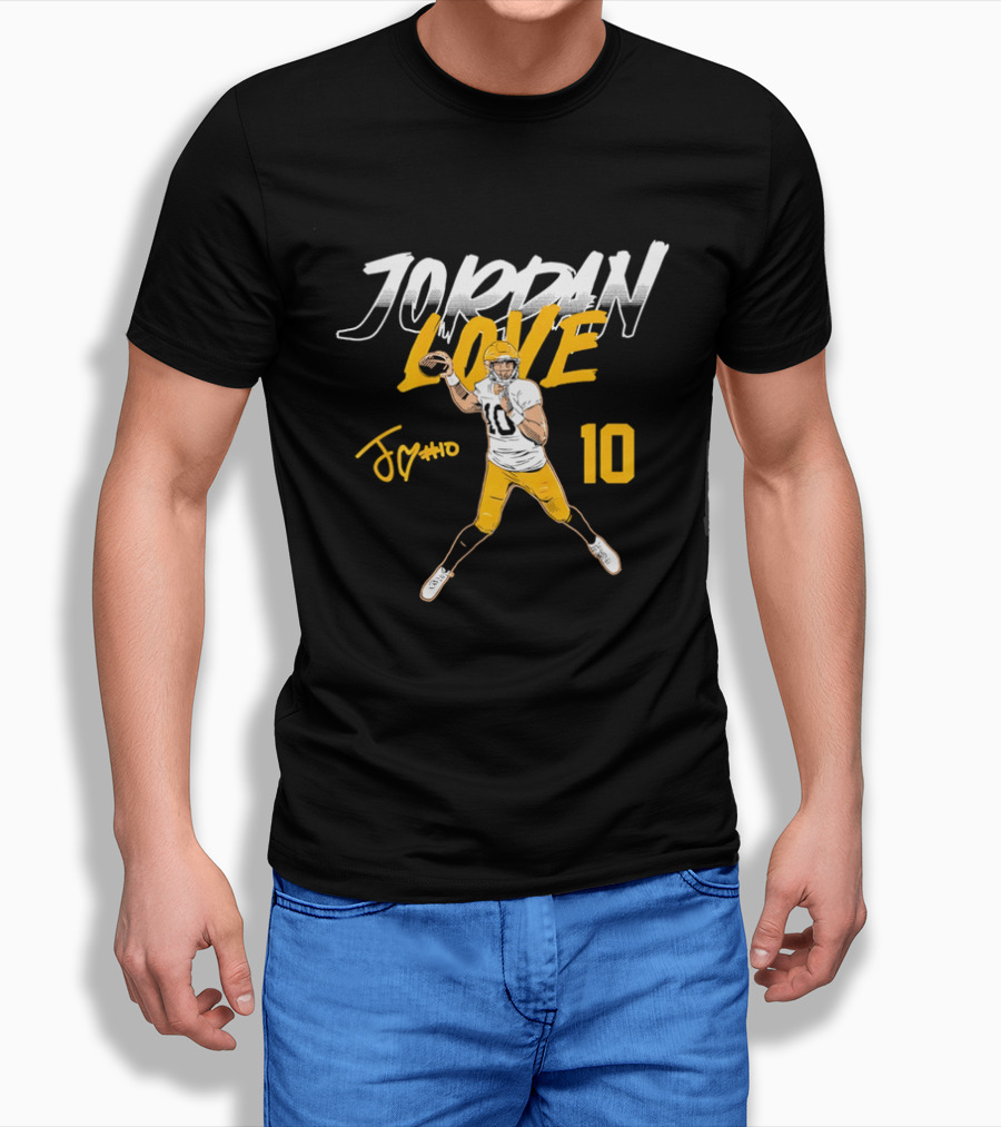 Jordan Love 10 Quarterback Action Pass Signature T-Shirt