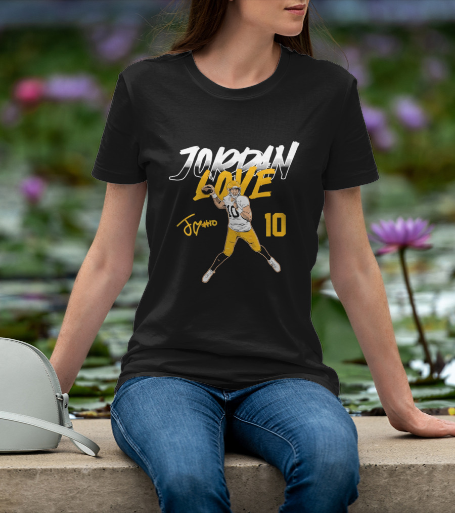 Jordan Love 10 Quarterback Action Pass Signature T-Shirt