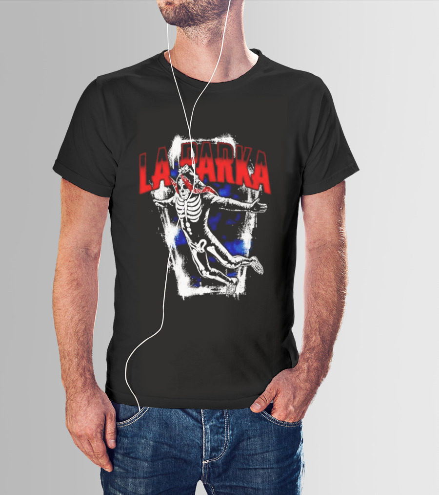LA Parka Masked Skeleton Wrestler Jumping Distressed Frame T-Shirt