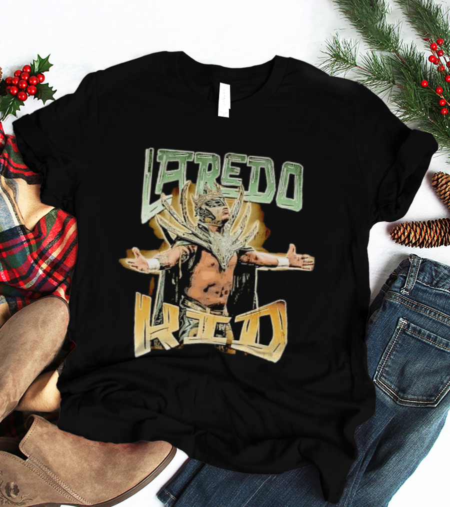 Laredo Kid Masked Luchador Arms Outstretched Distressed Luchador Champion T-Shirt