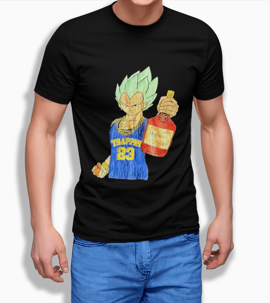 Hennessy Trappin 23 Anime Warrior Graphic Holding Bottle T-Shirt
