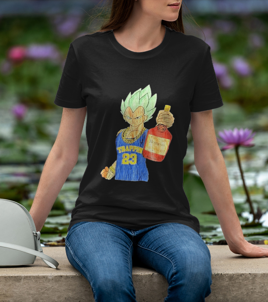 Hennessy Trappin 23 Anime Warrior Graphic Holding Bottle T-Shirt