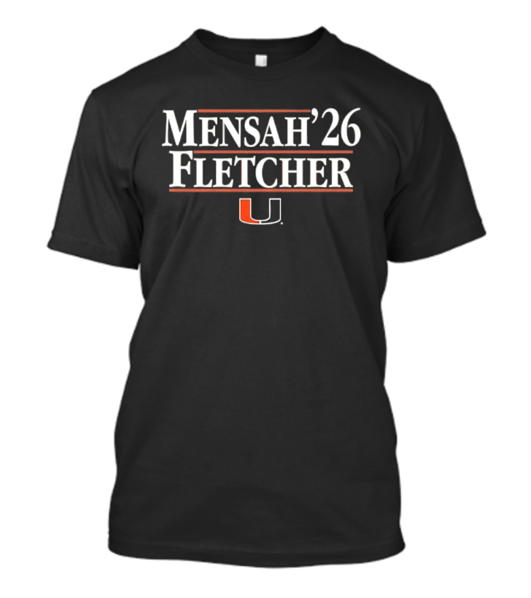 Mensah '26 Fletcher Miami Hurricanes U Logo Red Horizontal Lines T-Shirt