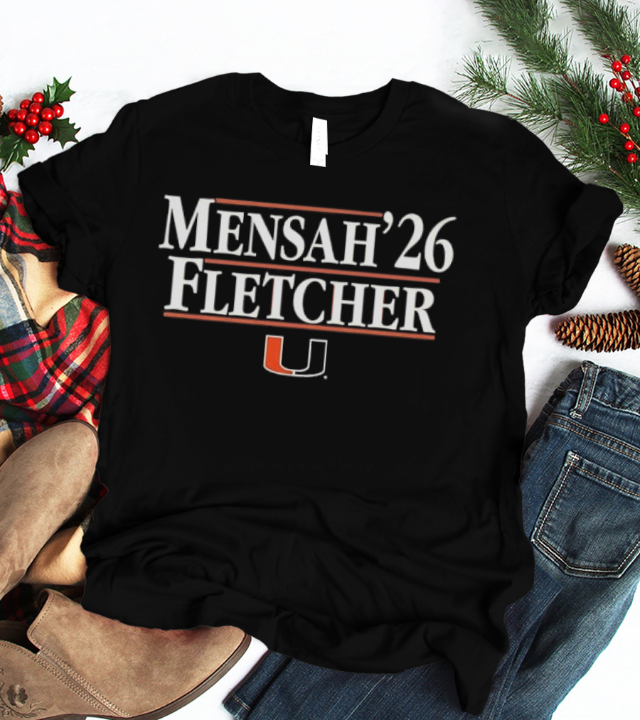 Mensah '26 Fletcher Miami Hurricanes U Logo Red Horizontal Lines T-Shirt