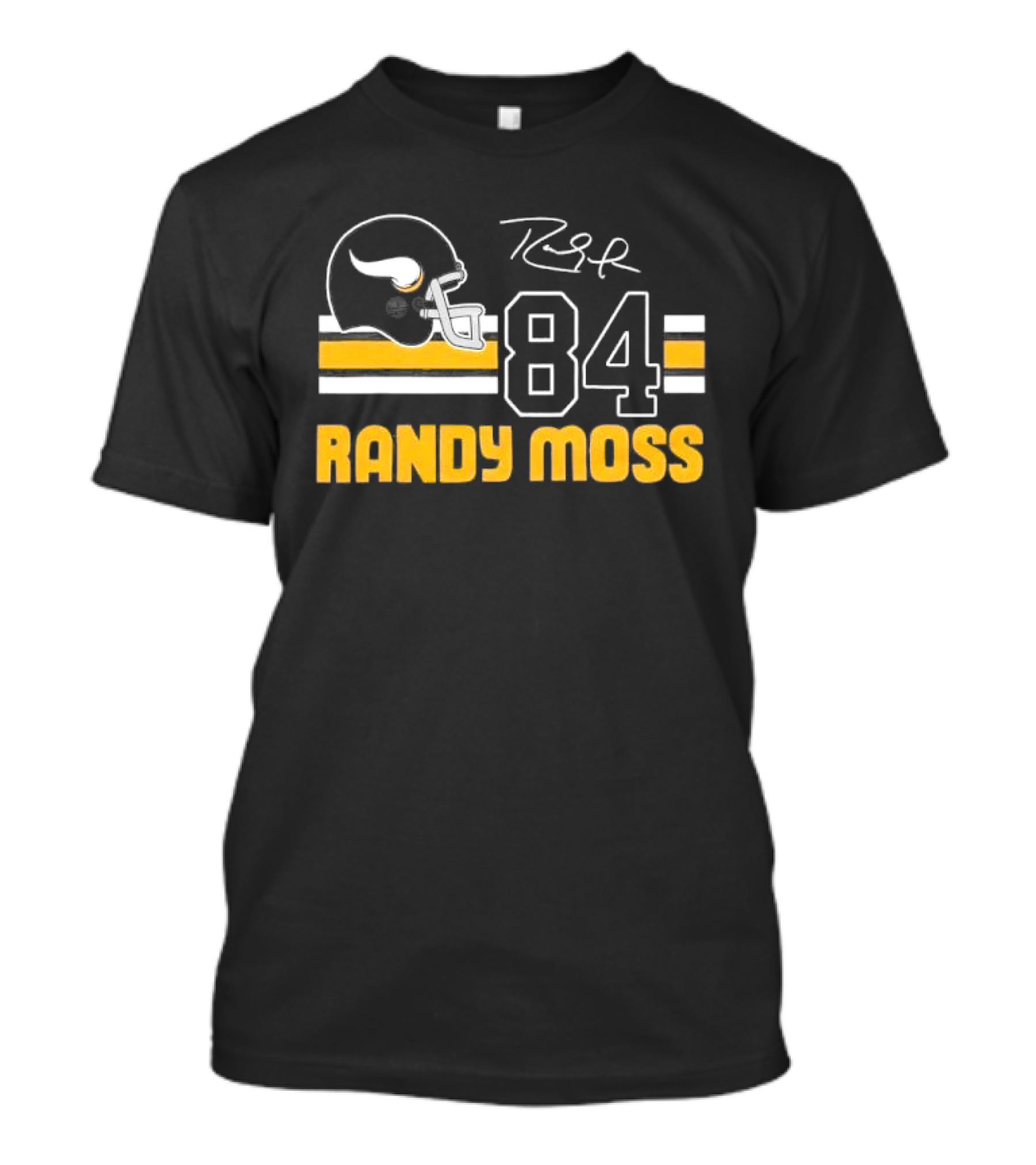 Randy Moss Minnesota Vikings 84 Helmet Stripes Autograph T-Shirt