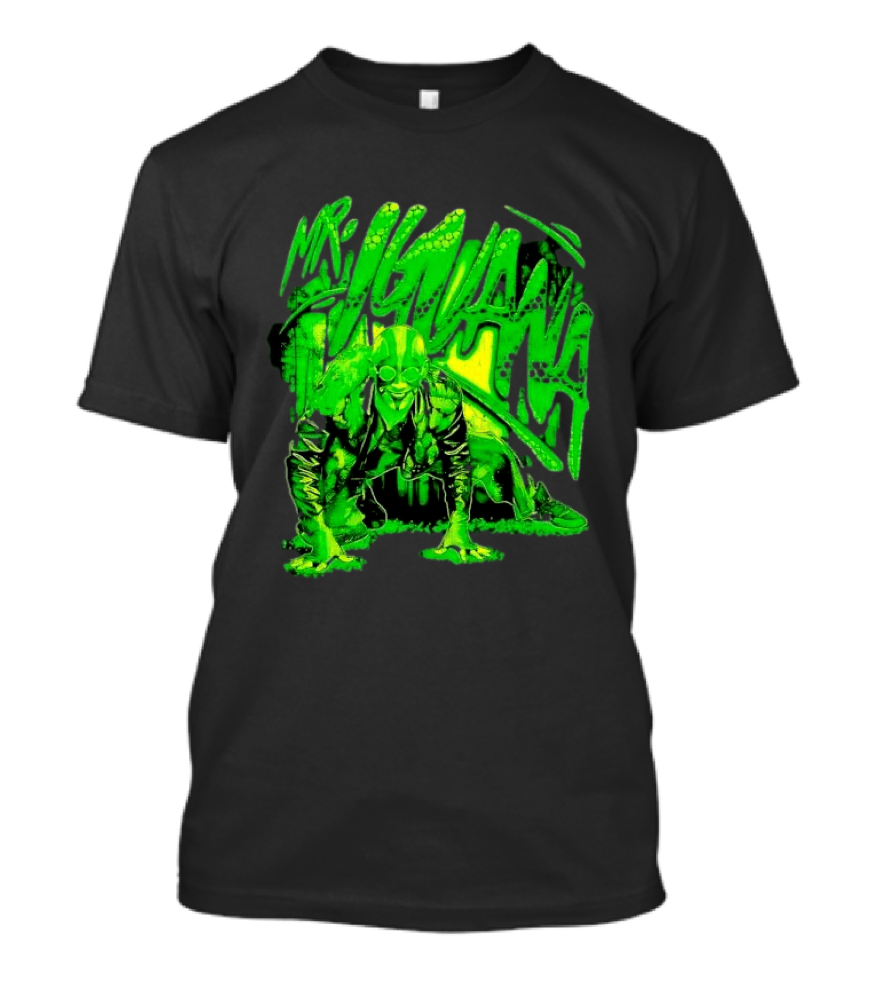 Mr Iguana Crouching Mexican Luchador Green Lizard Scale Graffiti T-Shirt