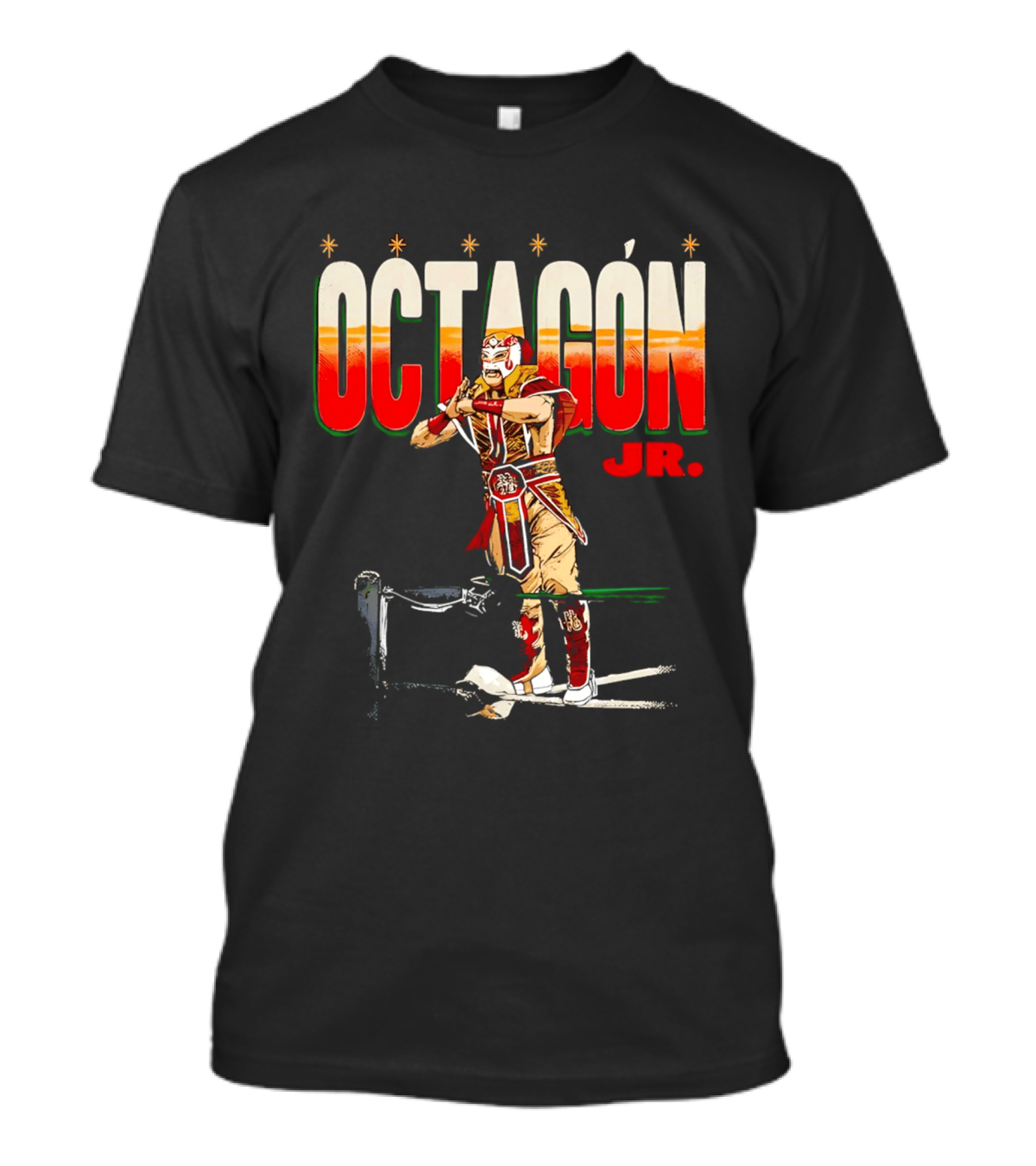 Octagon Jr Masked Lucha Libre Wrestler Ring Ropes Stars Distressed T-Shirt
