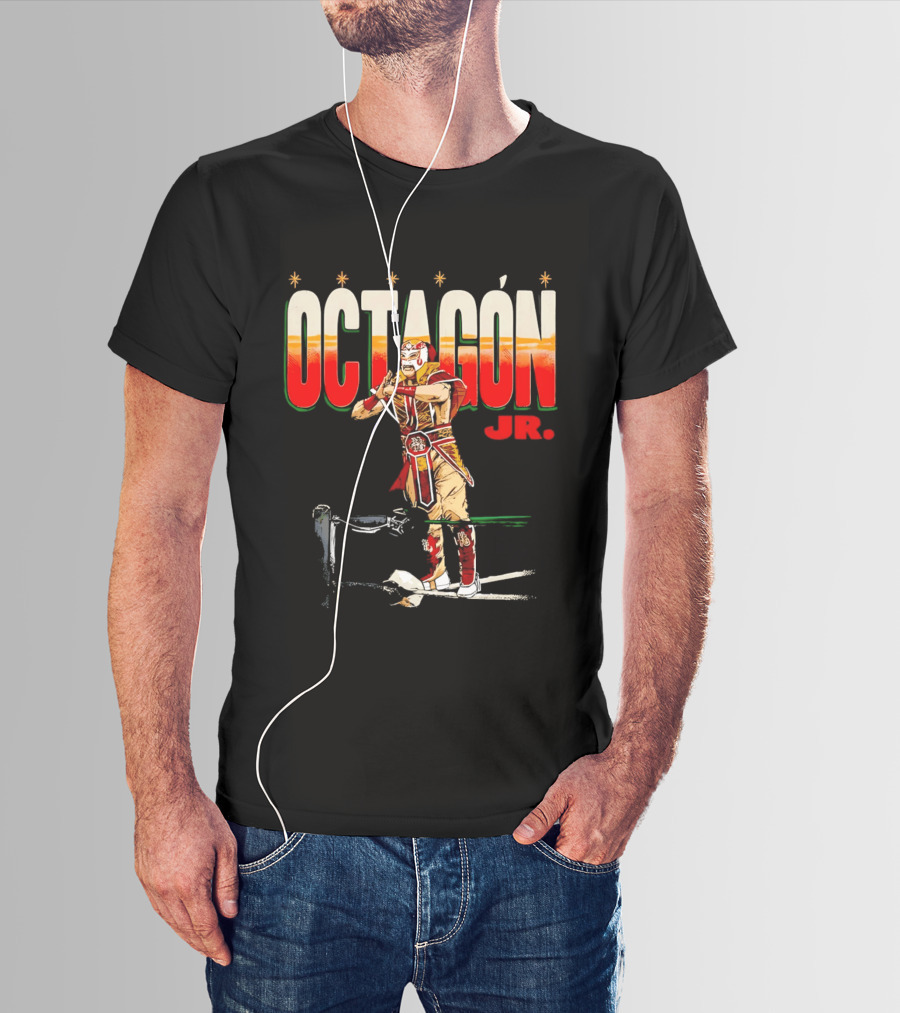 Octagon Jr Masked Lucha Libre Wrestler Ring Ropes Stars Distressed T-Shirt