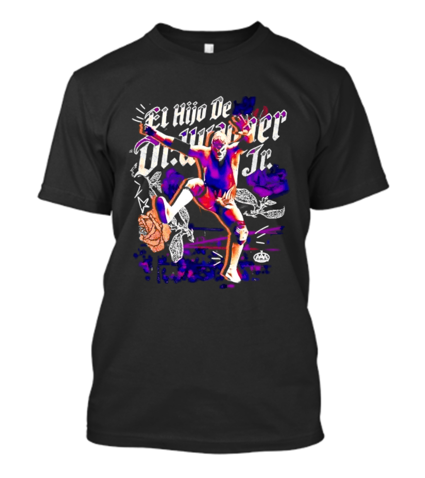 El Hijo De Dr Wagner Jr Masked Luchador Jumping Action With Roses Ring Combat T-Shirt