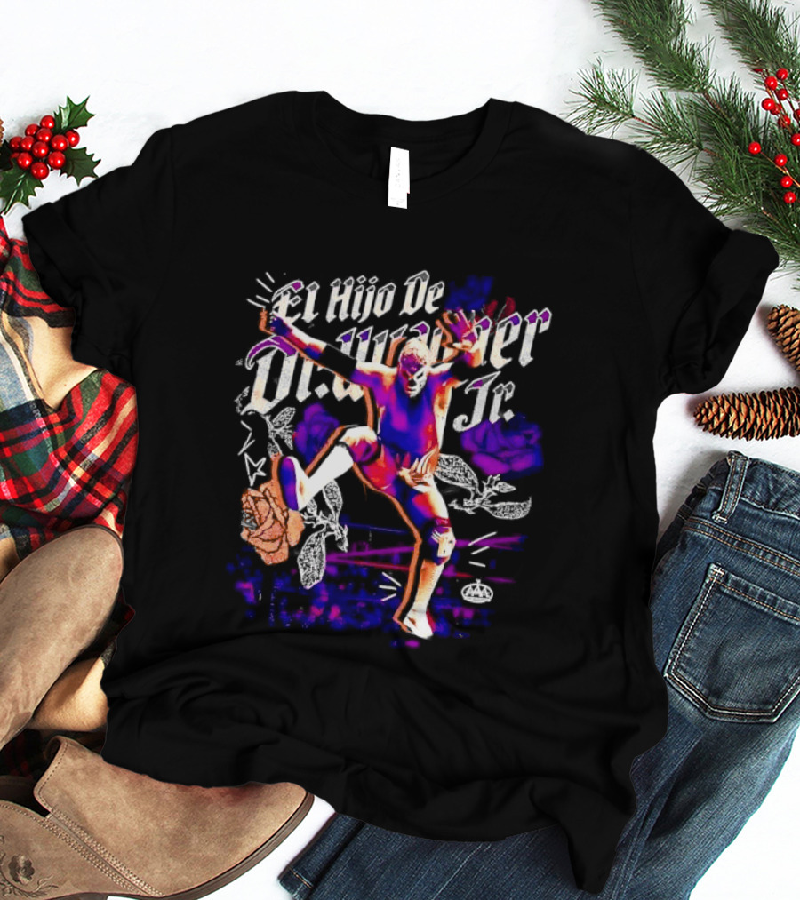 El Hijo De Dr Wagner Jr Masked Luchador Jumping Action With Roses Ring Combat T-Shirt