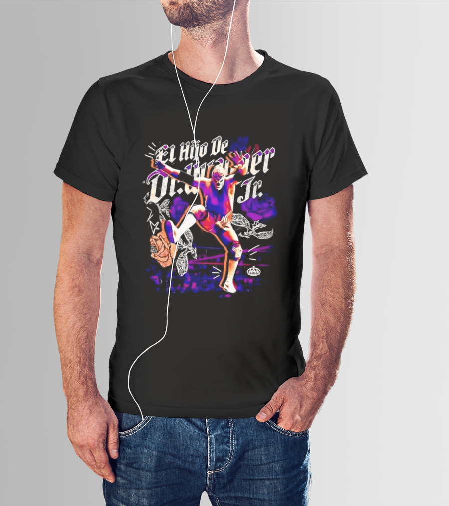 El Hijo De Dr Wagner Jr Masked Luchador Jumping Action With Roses Ring Combat T-Shirt