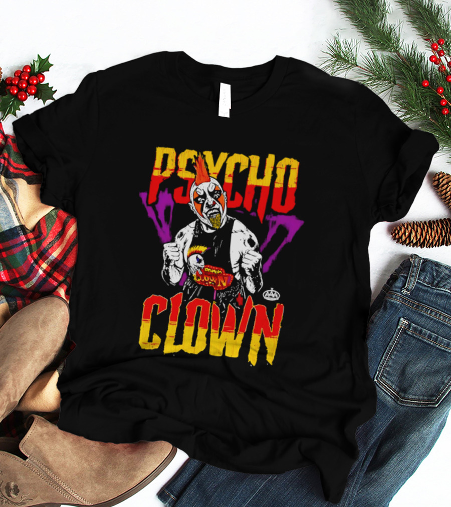 Psycho Clown Masked Luchador AAA Orange Mohawk Distressed T-Shirt