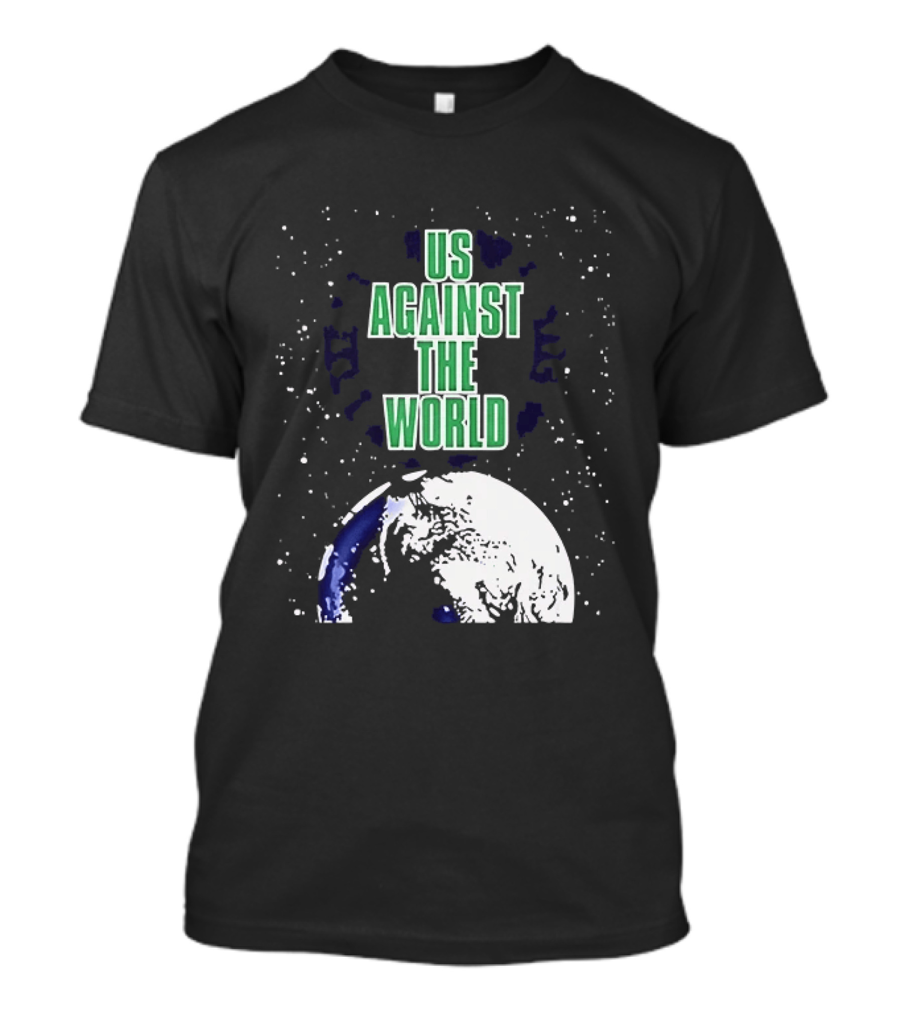 Boston Celtics Us Against The World Green Text Earth Motif T-Shirt