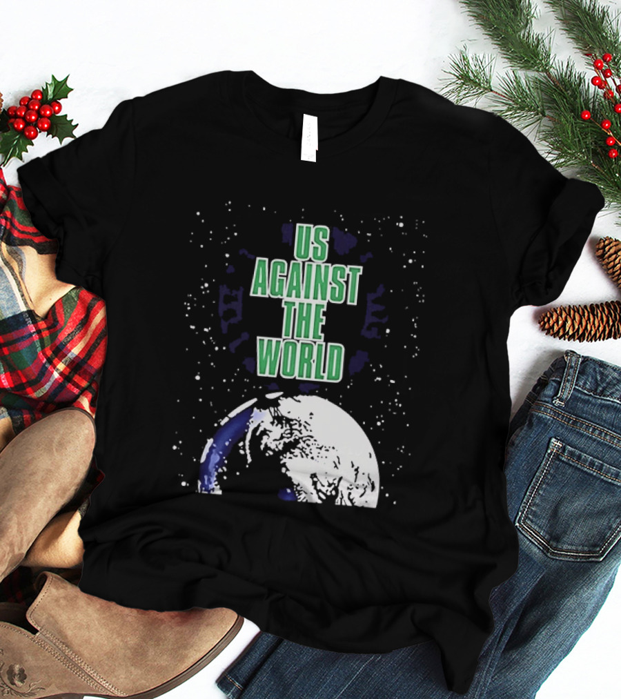Boston Celtics Us Against The World Green Text Earth Motif T-Shirt