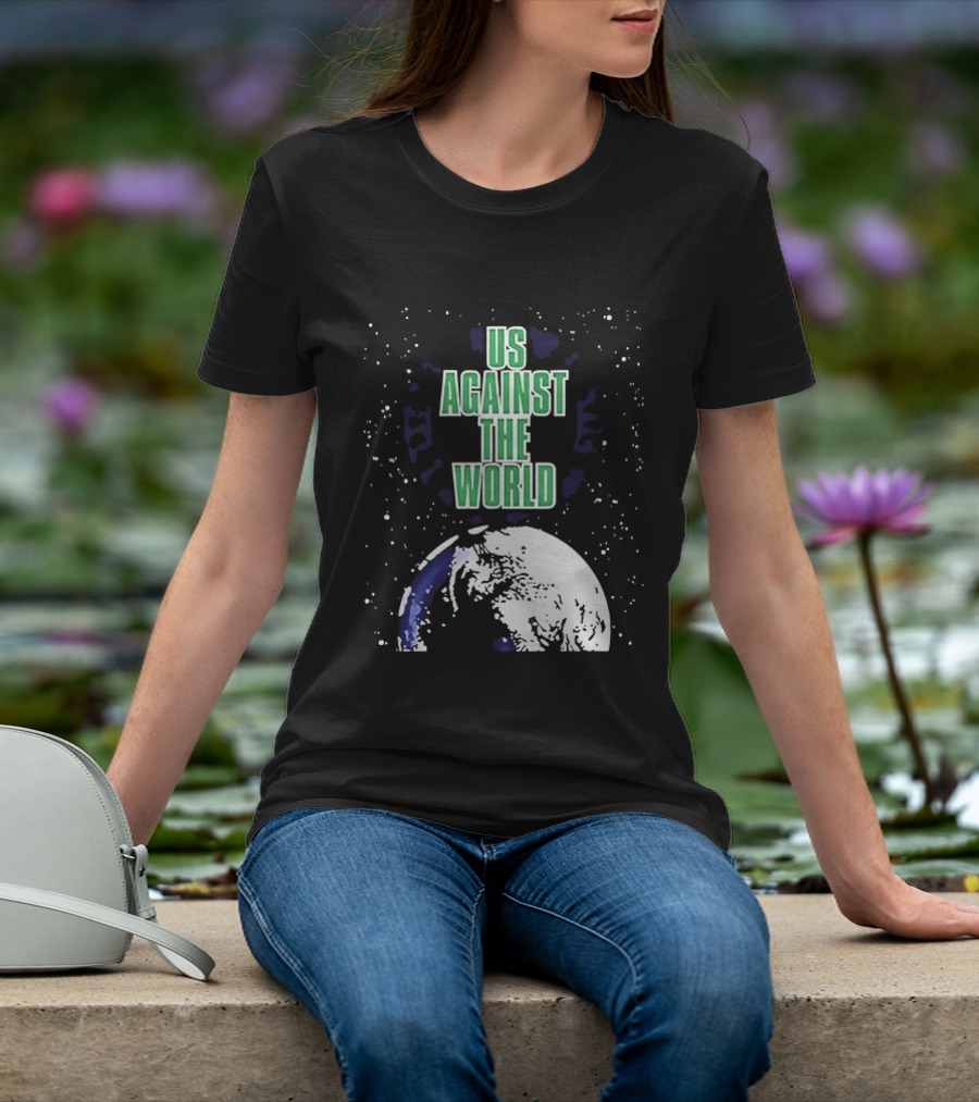Boston Celtics Us Against The World Green Text Earth Motif T-Shirt