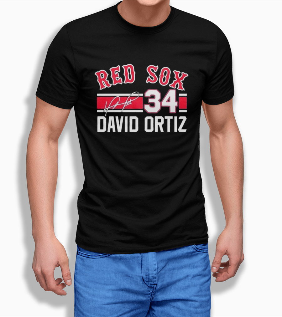 Red Sox MLB David Ortiz 34 White Stripes Distressed T-Shirt